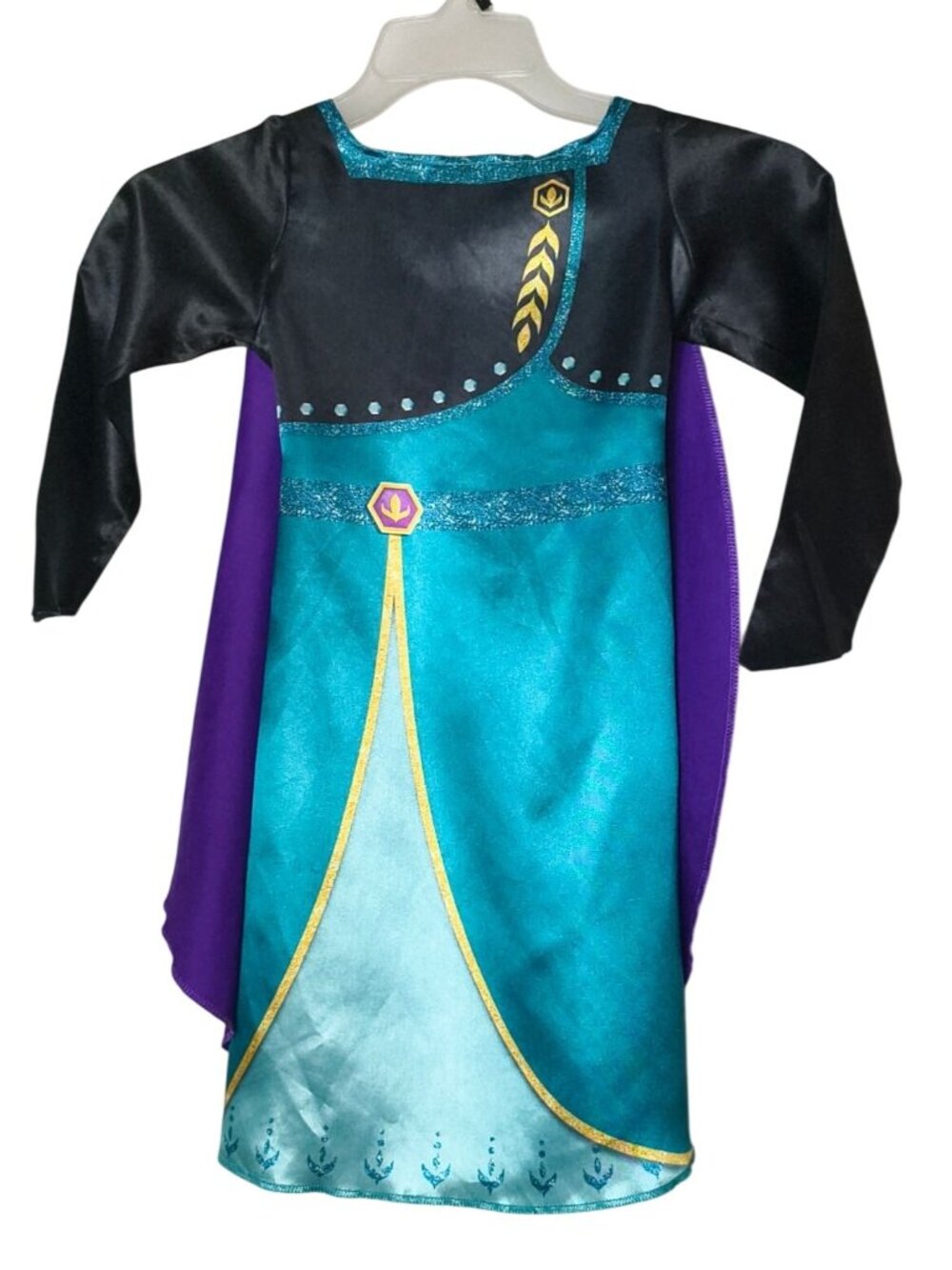 Disney Frozen 2 Queen Anna Girls Costume 4-5X Dress Cape Teal Purple LS Hallowee